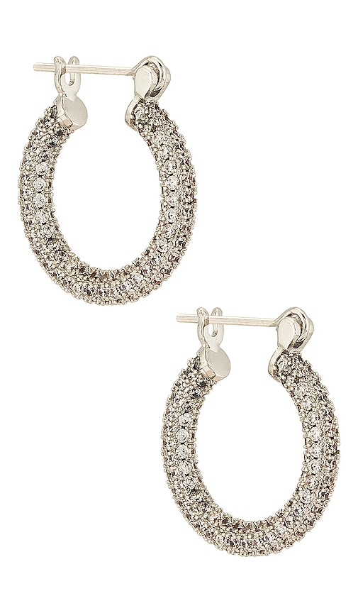 Luv AJ Pave Baby Skinny Amalfi Hoops in Metallic Silver.