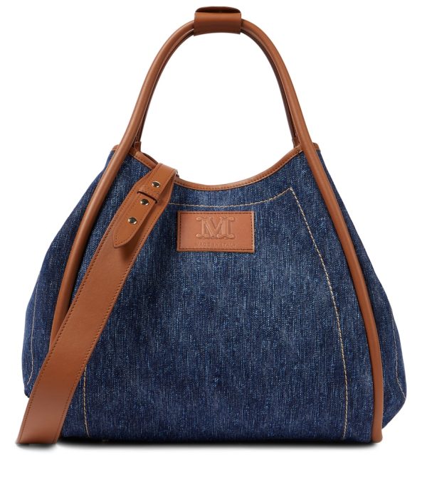 Marin leather-trimmed denim tote
