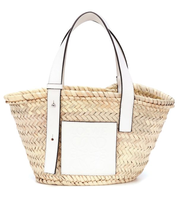 Small leather-trimmed basket tote