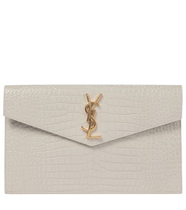 Uptown croc-effect leather clutch