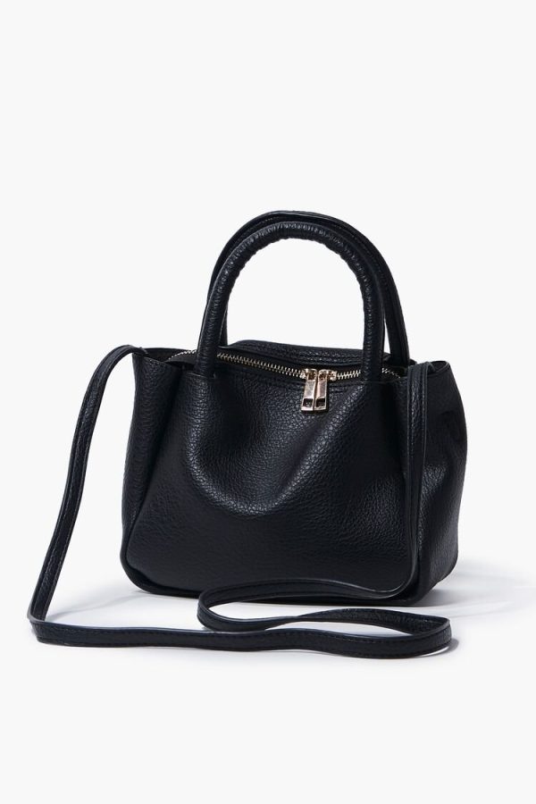 Women Pebble Faux Leather Satchel in Black