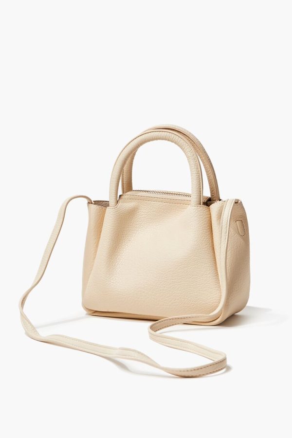 Women Pebble Faux Leather Satchel in Cream