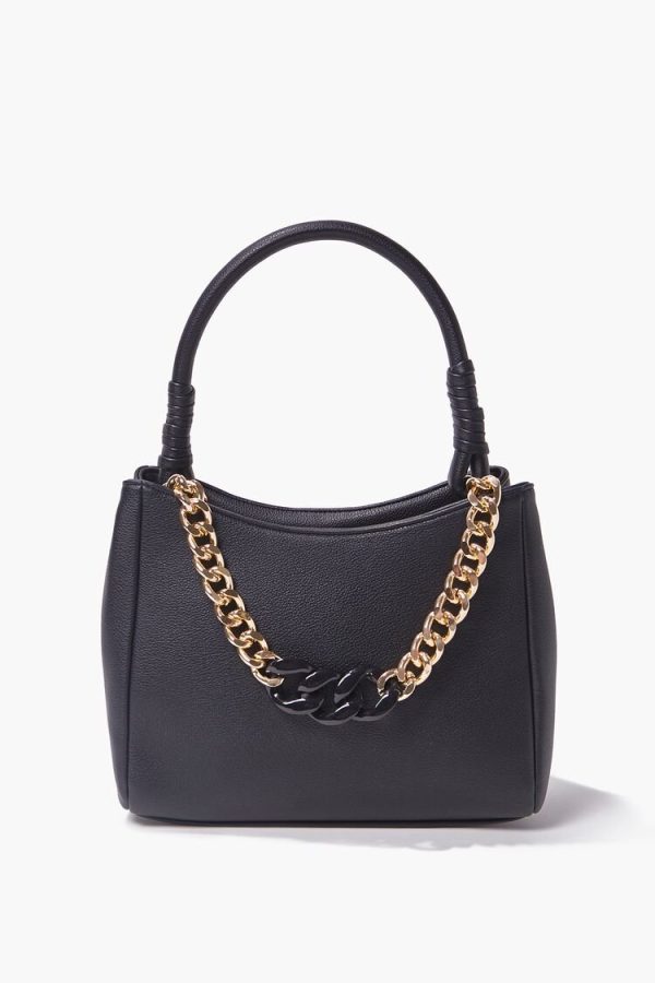 Women Pebbled Faux Leather Satchel in Black