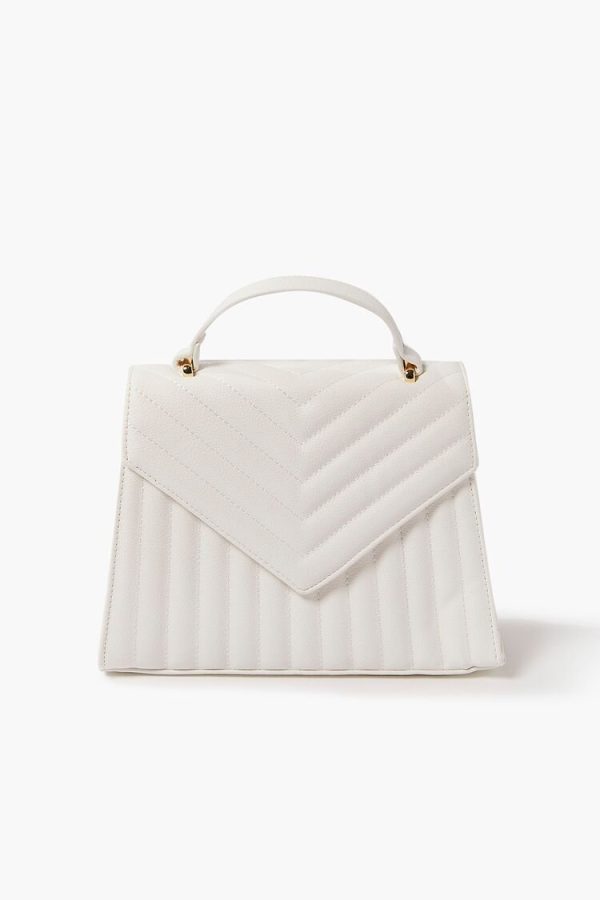 Women Quilted Chevron Faux Leather Satchel in White