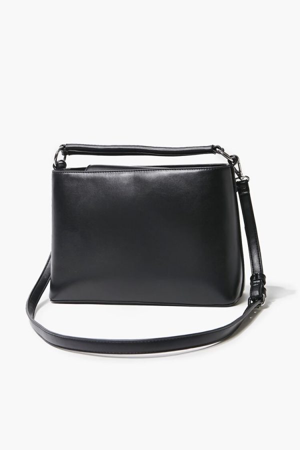 Women Structured Faux Leather Satchel in Black