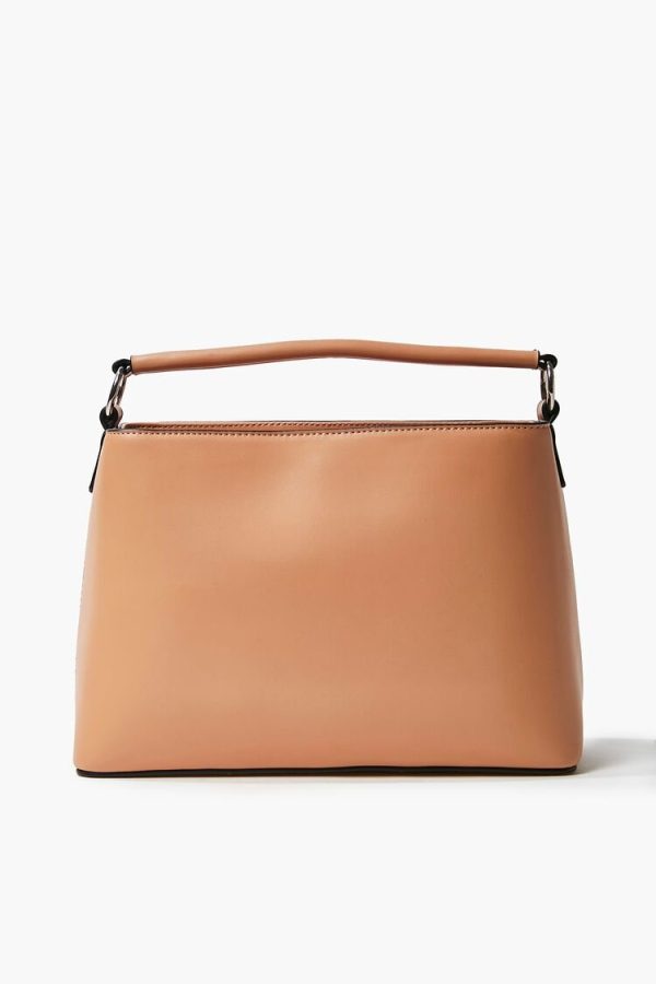 Women Structured Faux Leather Satchel in Taupe