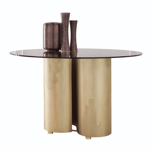 Zanetto - Infinito Dining Table - Smoked Glass/Brass - Large